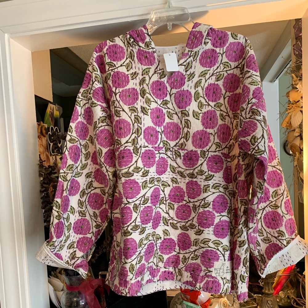 **SOLD**Kantha hoodie NWT Floral Lilac HandMade/One of A Kind